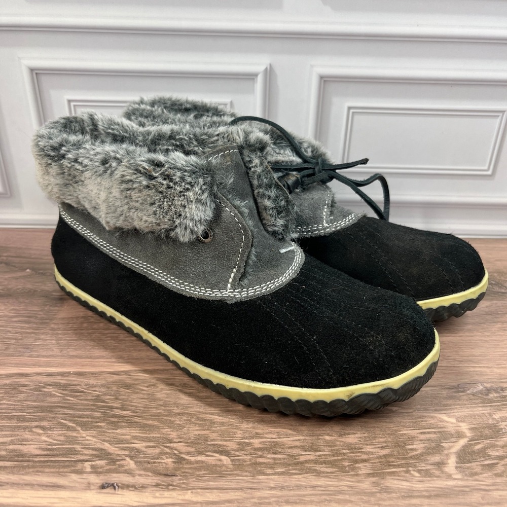 Sperry Top-Sider Duck Boots Womens Black Grey Suede Faux Fur 8M SPW13797-001